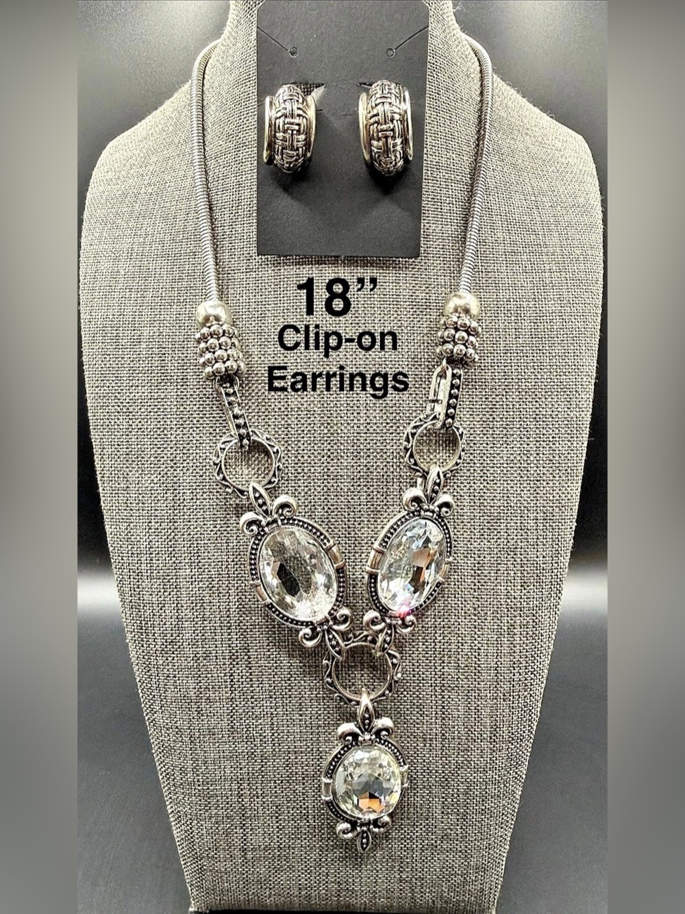 Silver Necklace & Clip-On Earrings Set